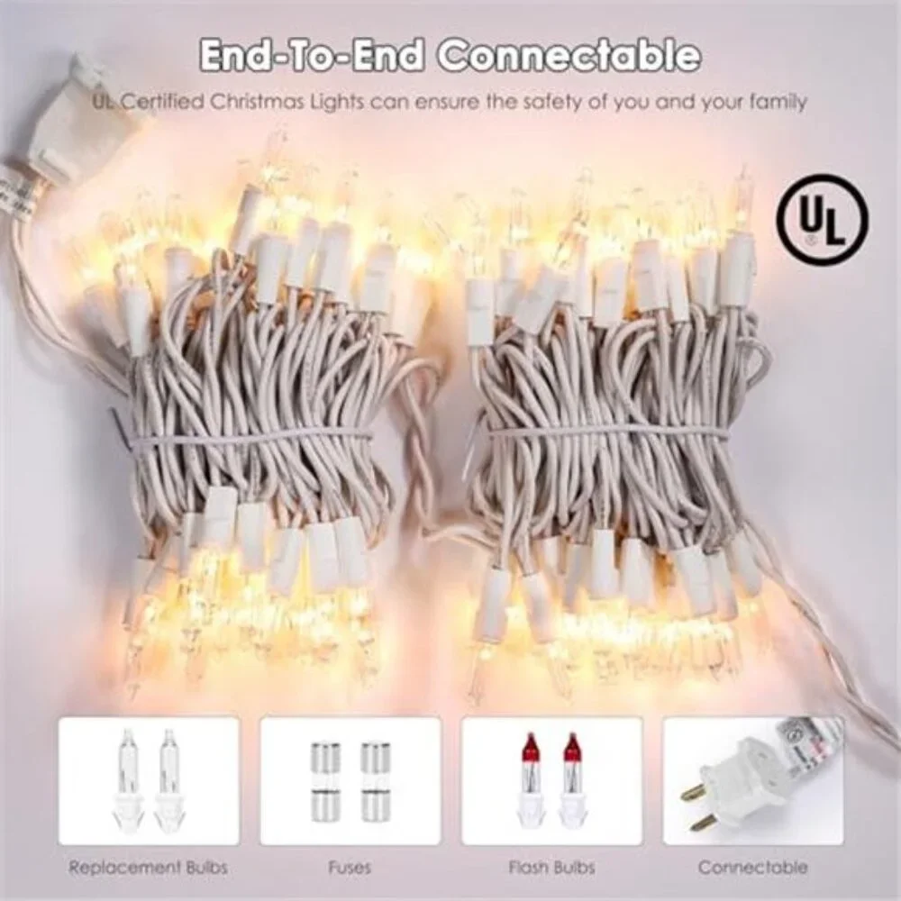 Christmas String Lights 100 Count Warm White Clear Wire Indoor Outdoor Decor